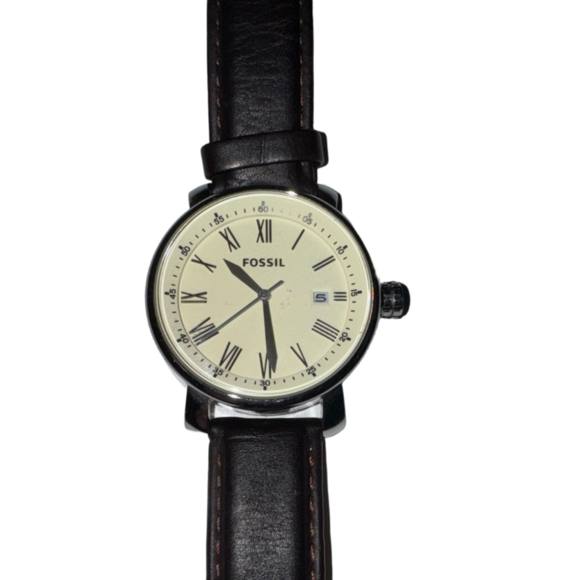 Fossil Other - Fossil Men’s Cream Dial Watch Brown Leather Strap 20mm | Roman Numerals Classic